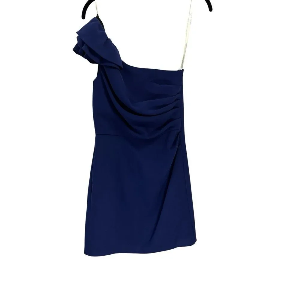 Shoshanna Stacie One Shoulder Mini‎ Dress Blue Designer Classy Formal Size 2 - Picture 3 of 11
